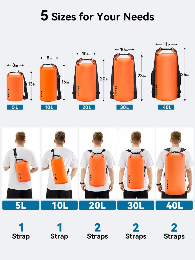 HEETA Waterproof Dry Bag for Women Men, Roll Top Lightweight Dry Storage Bag Backpack with Emergency Whistle for Travel, Kayaking, Boating, Camping, Beach, Cruise Ship Essentials (Orange, 20L)