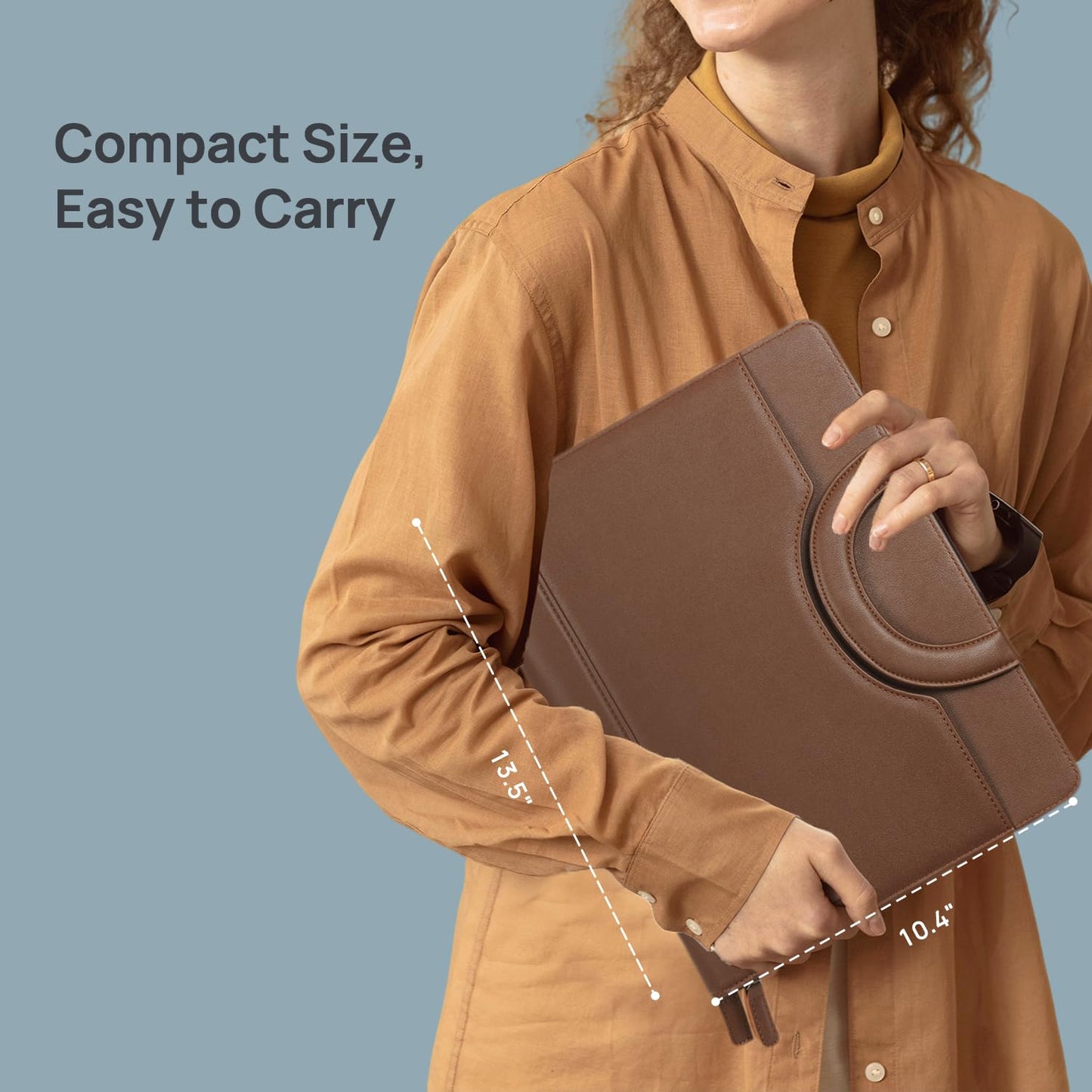 POPRUN Professional Zippered Portfolio Binder - Leather Padfolio Organizer with Notepad, Tablet Sleeve & Handles for Business, Meetings, Interviews, and Daily Office Use, Brown