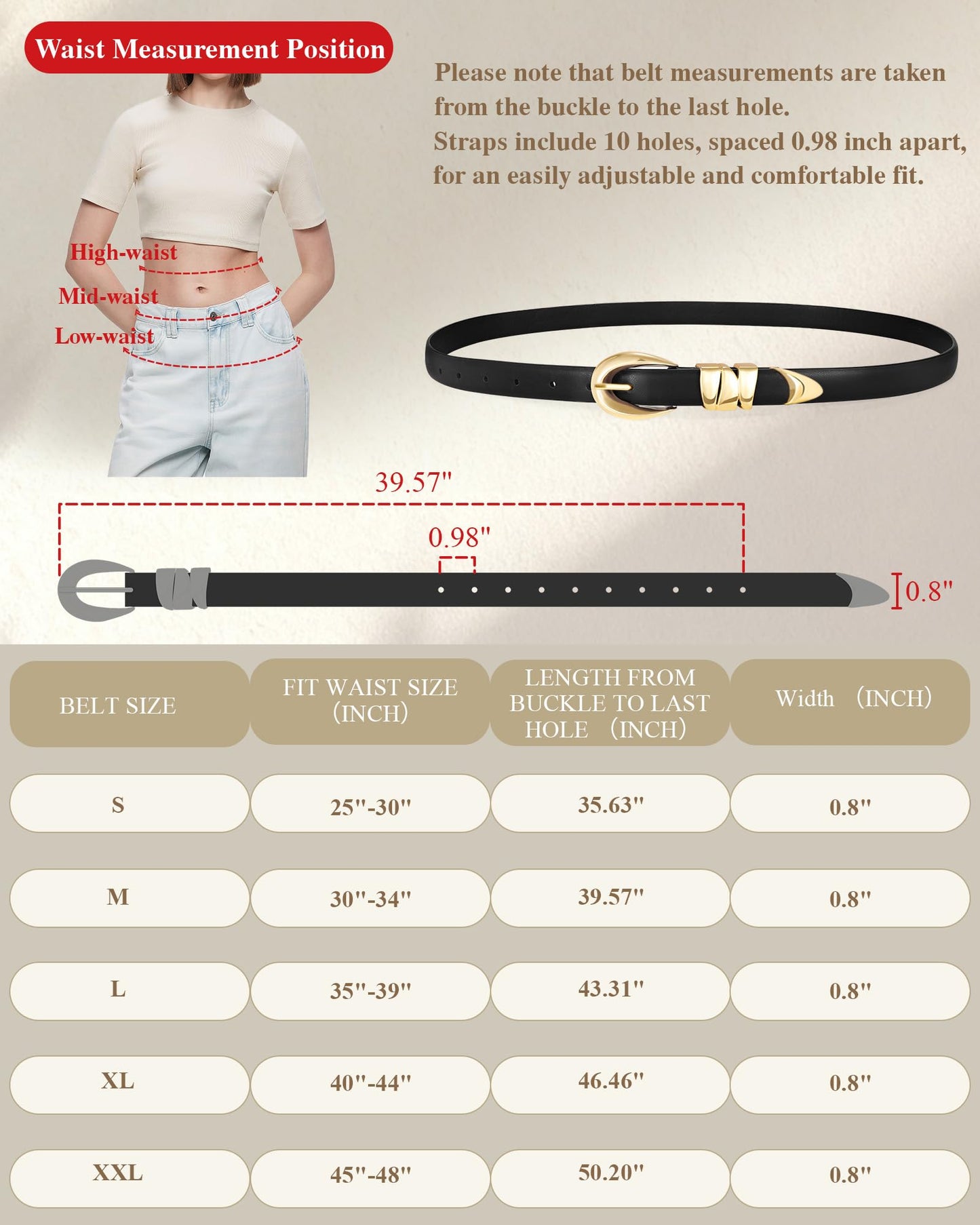 XZQTIVE Women's Skinny Leather Belts Ladies Thin Waist Belts for Jeans Dress Pants Trendy Black Belt with Gold Buckle