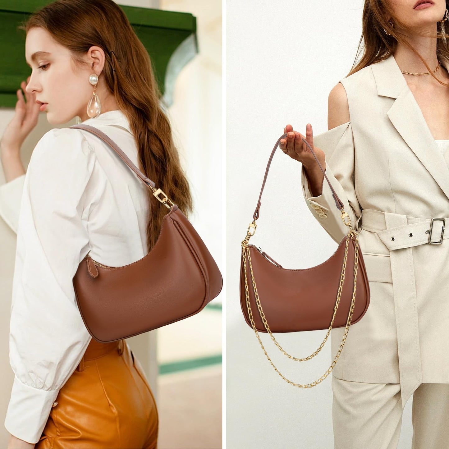 KKXIU Shoulder Bag for Women Cute Hobo and Tote Handbags Retro Clutch Underarm Purse with 2 Removable Straps (Brown)