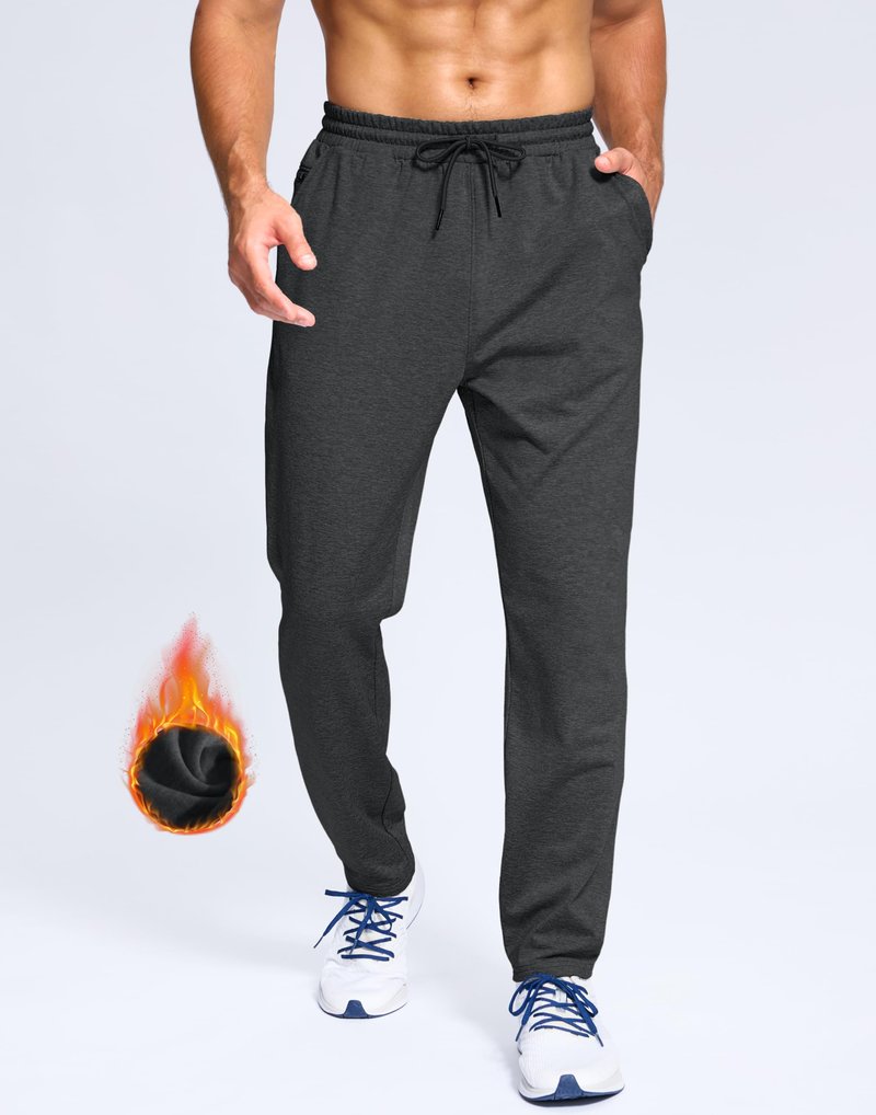 G Gradual Men's Fleece Lined Pants with Zipper Pocket Winter Warm Athletic Joggers Sweatpants for Men Workout Running Gym(Charcoal,L)