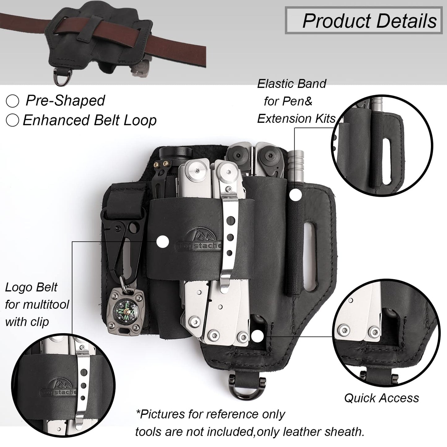 Topstache Leather Multitool Sheath,EDC Belt Organizer for Work and Daily Use,Leatherman Sheath,EDC Pocket Organizer for Flashlight and Multitool,Gifts for Men,Leather Sheath for Multitool,Black