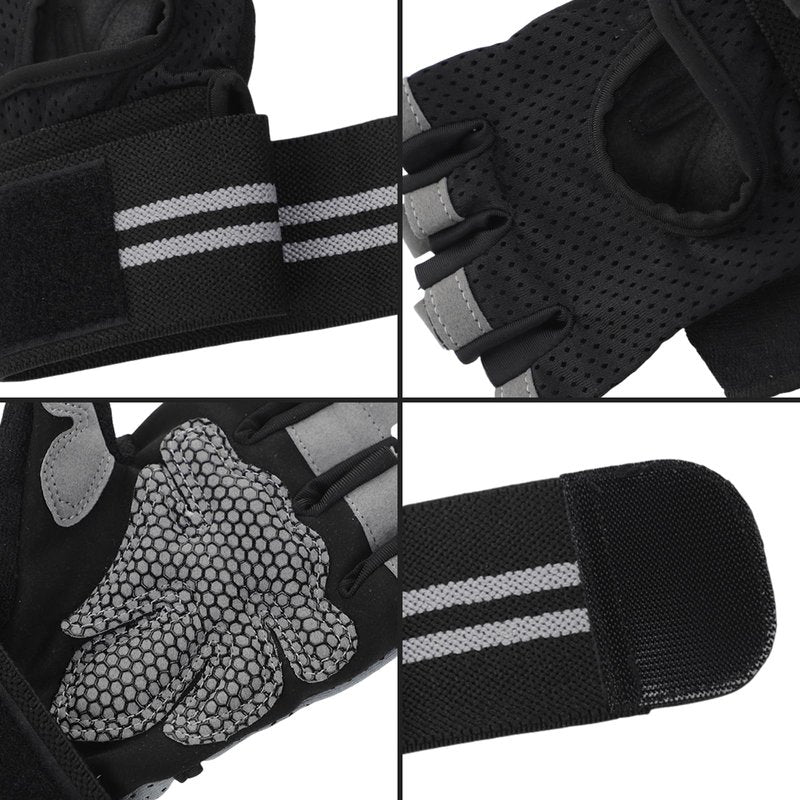 Greenery-GRE Workout Gloves with Wrist Support Weightlifting Gloves for Men Women Non-Slip Gym Gloves Fingerless Training Exercise Fitness (1, Black, X-Large-Men)