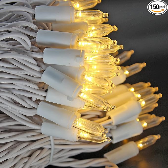 150 LED Warm White Christmas Lights on White Wire, 50 Feet Xmas Tree Lights, UL Certified for Outdoor Indoor
