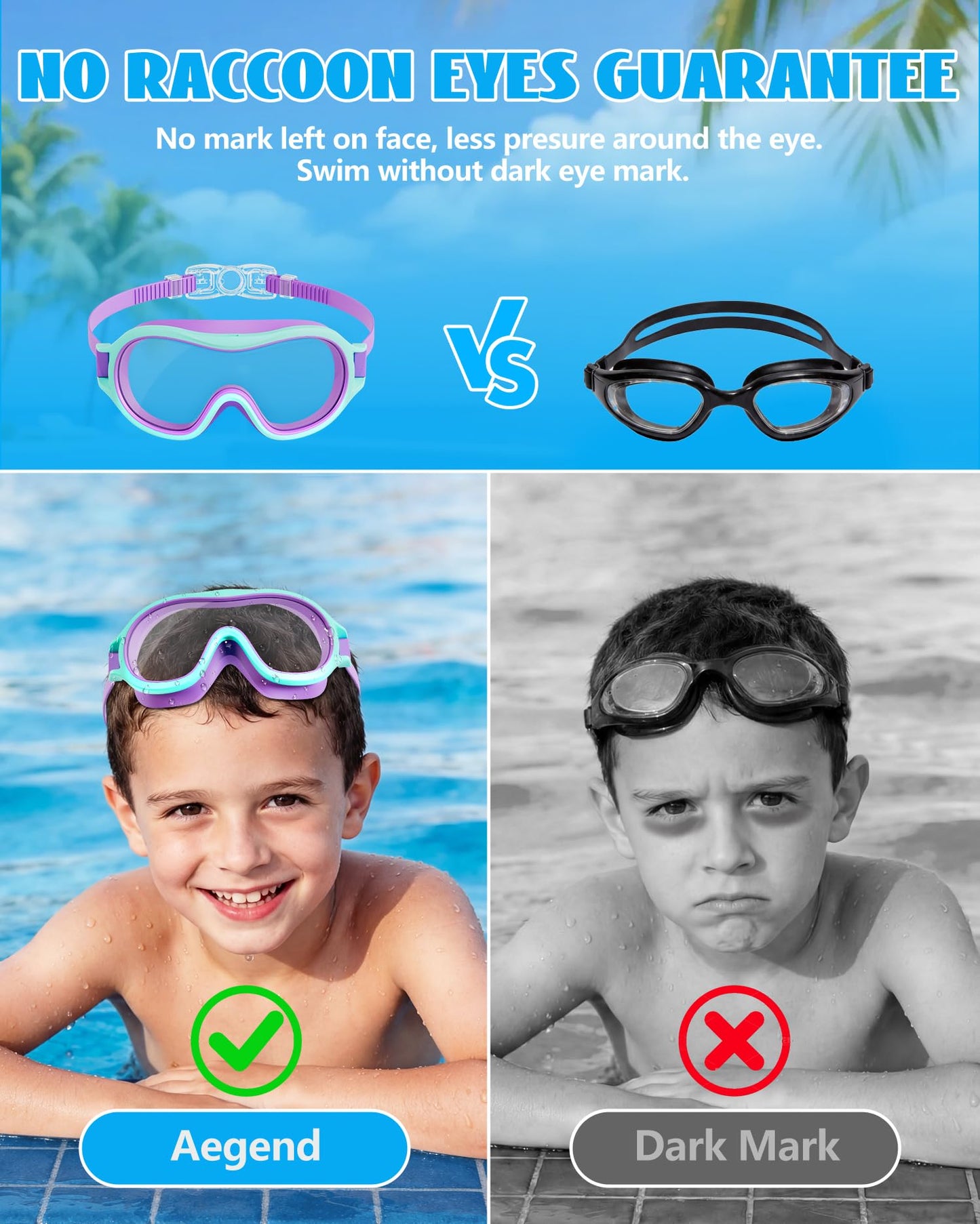 Aegend 2 Pack Swim goggles for Kids 3-15, Anti-Fog Anti-UV Wide Vision Waterproof, No leak Swimming goggles for Boys Girls
