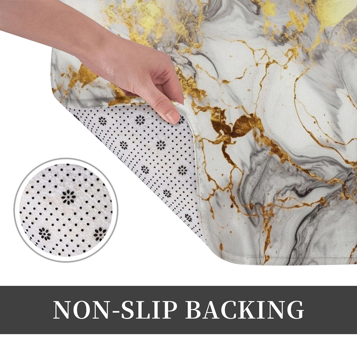 Jbofyee Golden White Marble Print Bath Mat 24x16 Inch Non-Slip Soft Microfiber Bathroom Rugs Washable Bathmat, Carpet Rug Entryway Decor for Tub Shower Room Floor