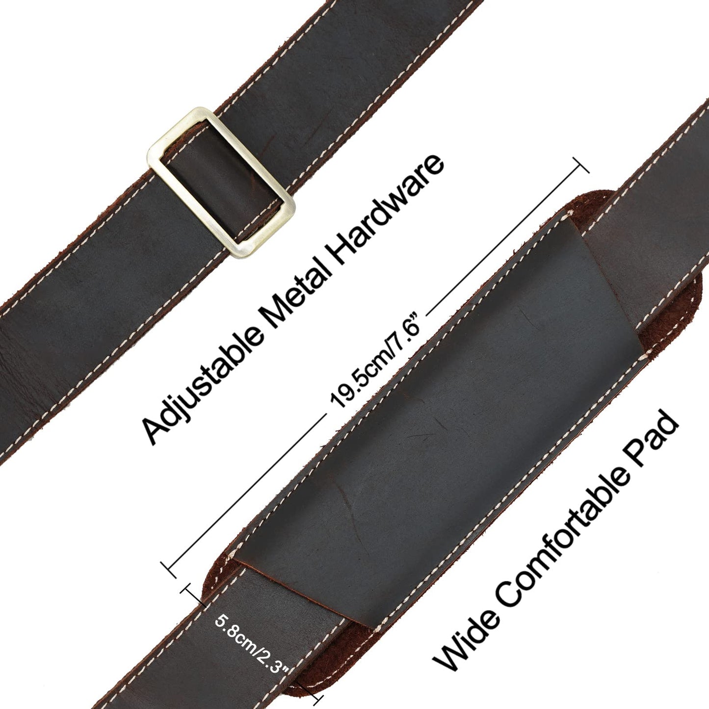 Masa Kawa Full Grain Brown Leather Shoulder Strap, Vintage Replacement Bag Straps for Laptop Briefcase, Crossbody Messenger, Duffel, Travel Bags