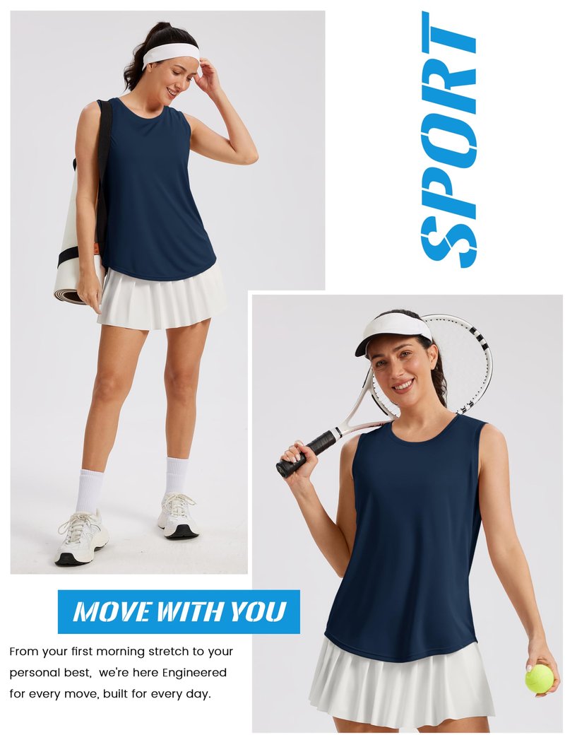 MAGCOMSEN Workout Tank Tops for Women Sleeveless UPF 50+ Athletic Quick Dry Cooling Shirts Yoga Work Tops Navy Blue L