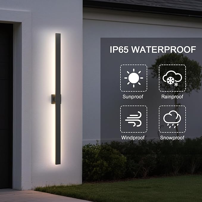 LamQee 62.9 In Aluminum Long Outdoor Wall Lights, 3000K 2200LM LED Waterproof IP65, Modern Exterior Lighting Fixture Linear Outdoor Sconce Wall Mount Outside Lighting for House Porch Patio Garage Door