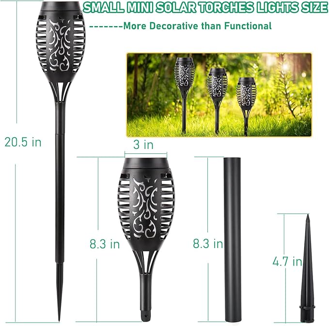 Solar Lights Outdoor, Solar Torch Light with Flickering Flame for Garden Decor, 20.5'' Small Size Solar Powered Garden Lights, Waterproof Flame Torches for Outside Patio Pathway Yard Decorations