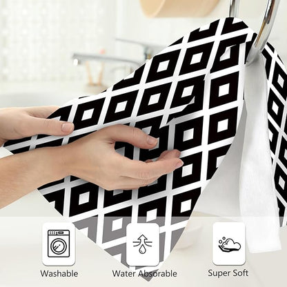 Black and White Diamond Hand Towels for Bathroom Set of 2 Soft Absorbent Modern Decorative Bath Towels for Farmhouse Home Spa Gym Yoga Black White Bathroom Decor 14"x28"