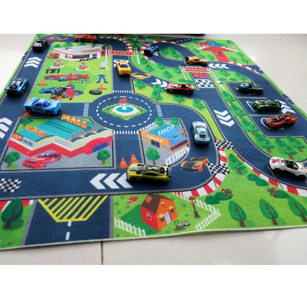 Road Playmat,Carpet Playmat,Great for Playing with Cars,Children Educational Road Traffic Play Mat- Learn and Have Fun Safely