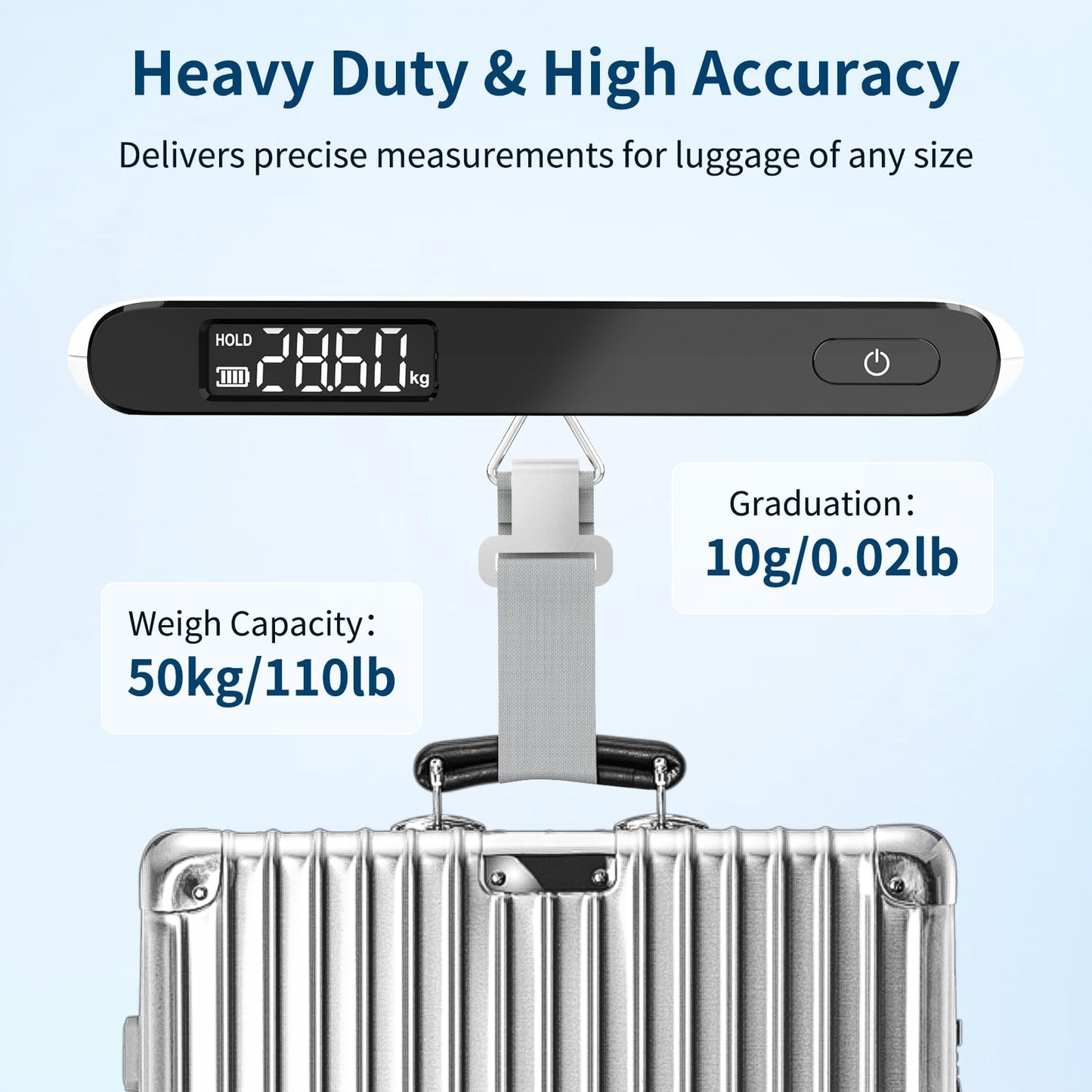 Ultrean Luggage Scale, 110lb Digital Suitcase Weight Scale for Travel, Portable Handheld Baggage Scale with Ergonomic Curved Handle for Comfortable Grip, Battery Included