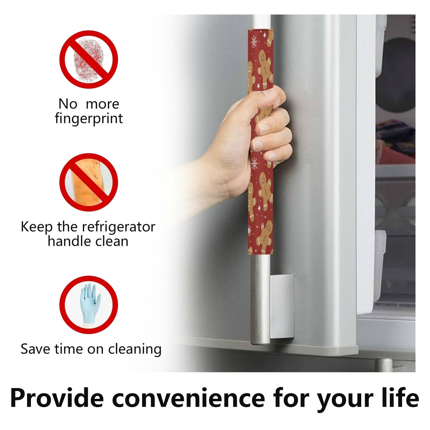 Christmas Cookie Gingerbread Refrigerator Door Handle Covers Winter Snowflakes Xmas Red Kitchen Appliances Gloves For Microwave Dishwasher Fridge Door Cloth Protector 2pcs