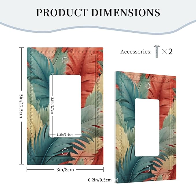 Colorful Feathers Blue Red Single Decora Outlet Wall Plate 1 Gang Rocker Decorative Switchplate Faceplate GFCI Light Switch Covers for Home Living Decor