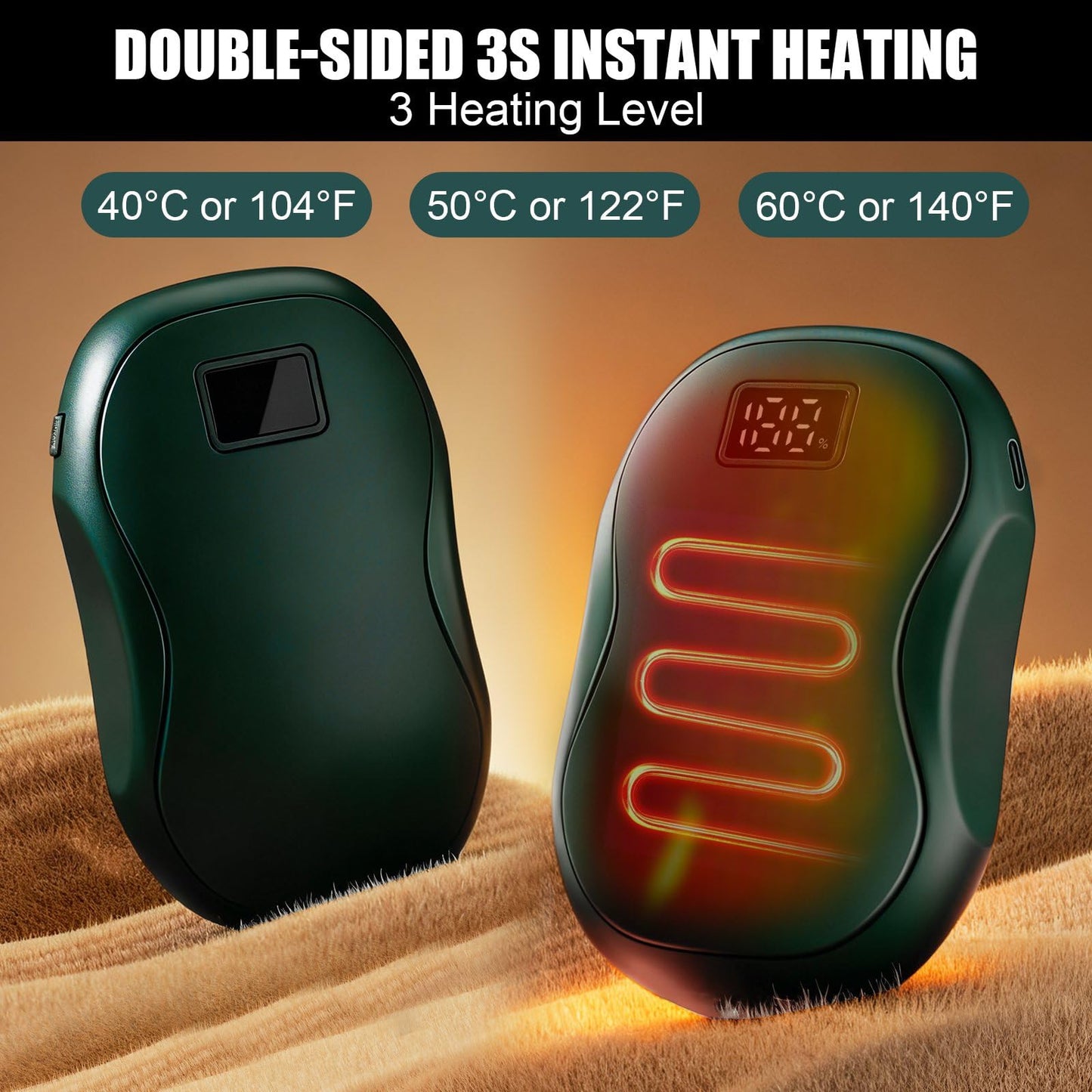 Hand Warmers Rechargeable 2-Pack – AI Electric Pocket Heaters, Fast 131 °F Heat, 18-Hour Warmth, 3-Level Settings, UL-Certified, Ideal for Golf, Raynaud’s, Camping & Gifts for Men & Women Green