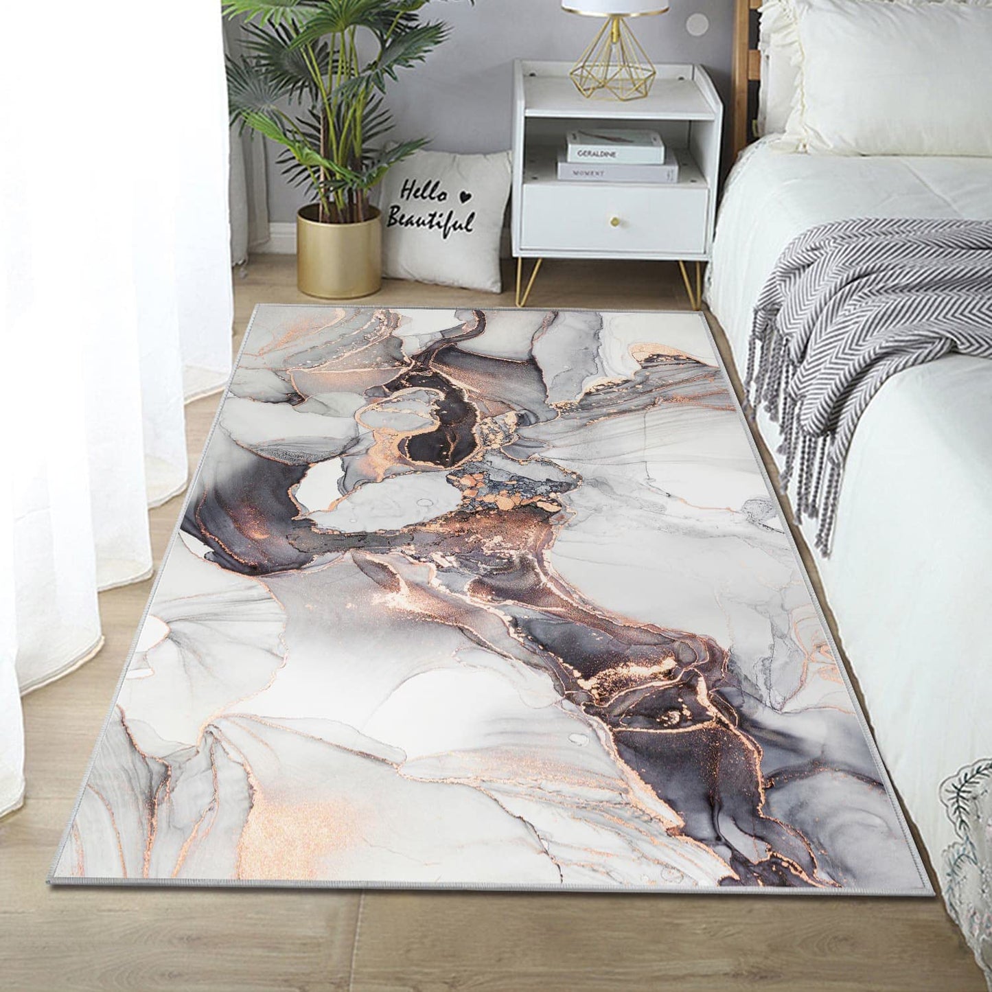 Modern Abstract Collection Area Rug - 3' x 5' Washable Entryway Rug Non-Slip Luxury Marble Texture Area Rug for Bedroom Dining Room Home Office Decor Under Kitchen (Pink/Gray)