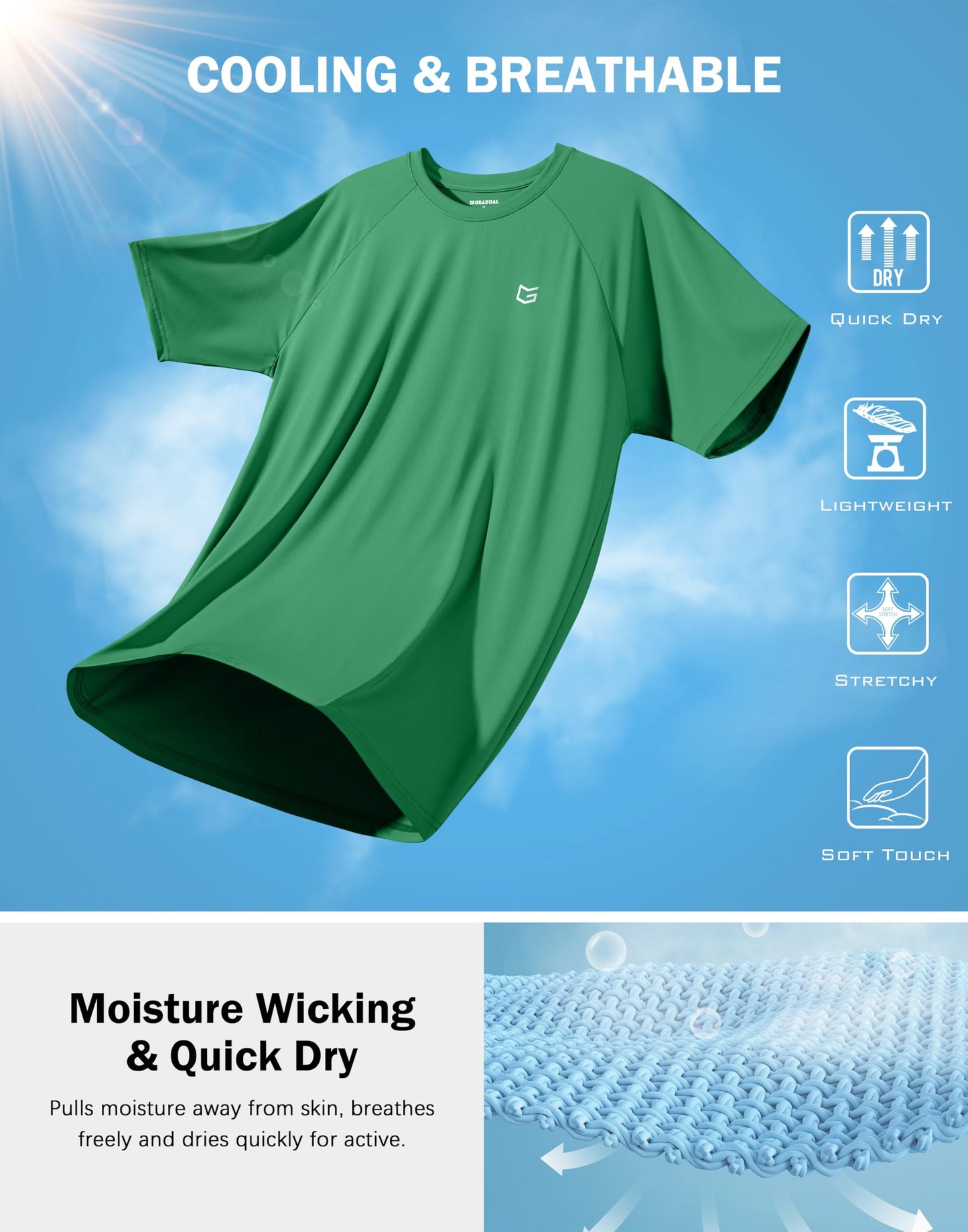 G Gradual Men's Athletic Workout T-Shirts Moisture Wicking Cooling Running Shirts Short Sleeve Performance Tee for Gym Tennis(Green,XXL)