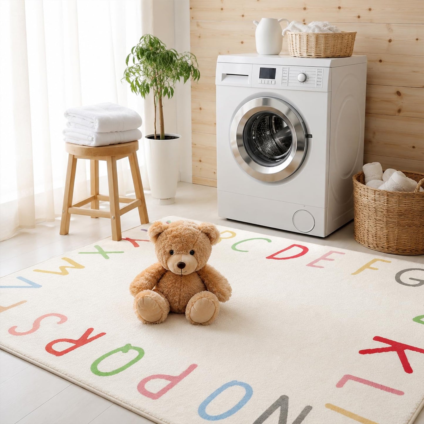 SHIPKEY 5x7 Feet Living Room Rugs, Cartoon Alphabet Nursery Rug for Bedroom, Extra Large Dorm Rug for Children (150x210 cm)