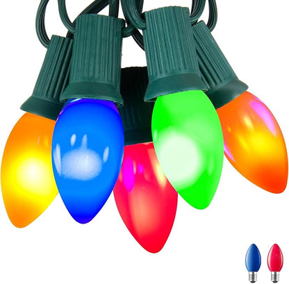 Minetom Multicolor C7 LED Christmas Lights Outdoor, 50FT Colorful String Lights with 50+2 Plastic Bulbs, Traditional Hanging Holiday Lights for Commercial Tree Patio Fence Roofline Xmas Decorations