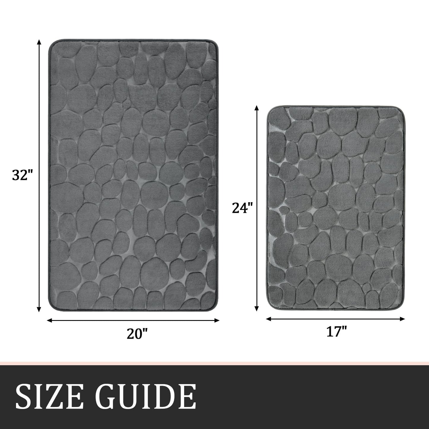 YIHOUSE Bathroom Rugs Mat Set, Memory Foam Bath Mat 2 Piece Dark Grey