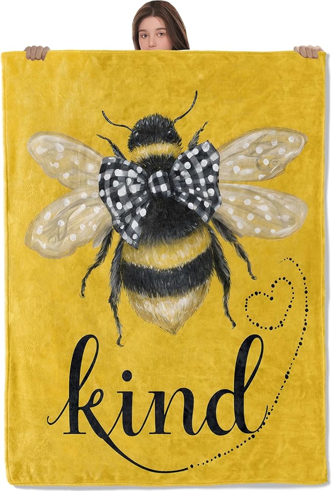 Bee Lightweight Throw Blanket, Bumblebee with Bow Tie and Heart, Warm Soft Cozy Flannel Blankets, Couch Dorm Home Decor All Season Use, 50x40in, Yellow, Gifts for Women and Insect Lovers