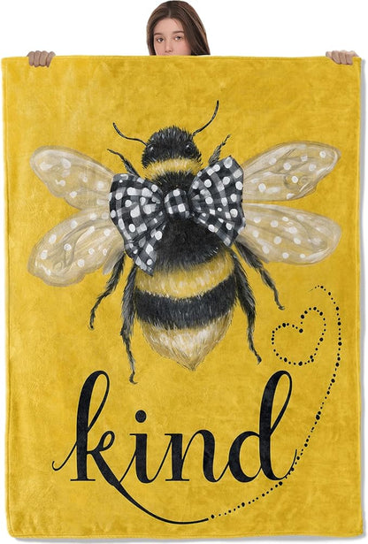 Bee Lightweight Throw Blanket, Bumblebee with Bow Tie and Heart, Warm Soft Cozy Flannel Blankets, Couch Dorm Home Decor All Season Use, 60x50in, Yellow, Gifts for Women and Insect Lovers
