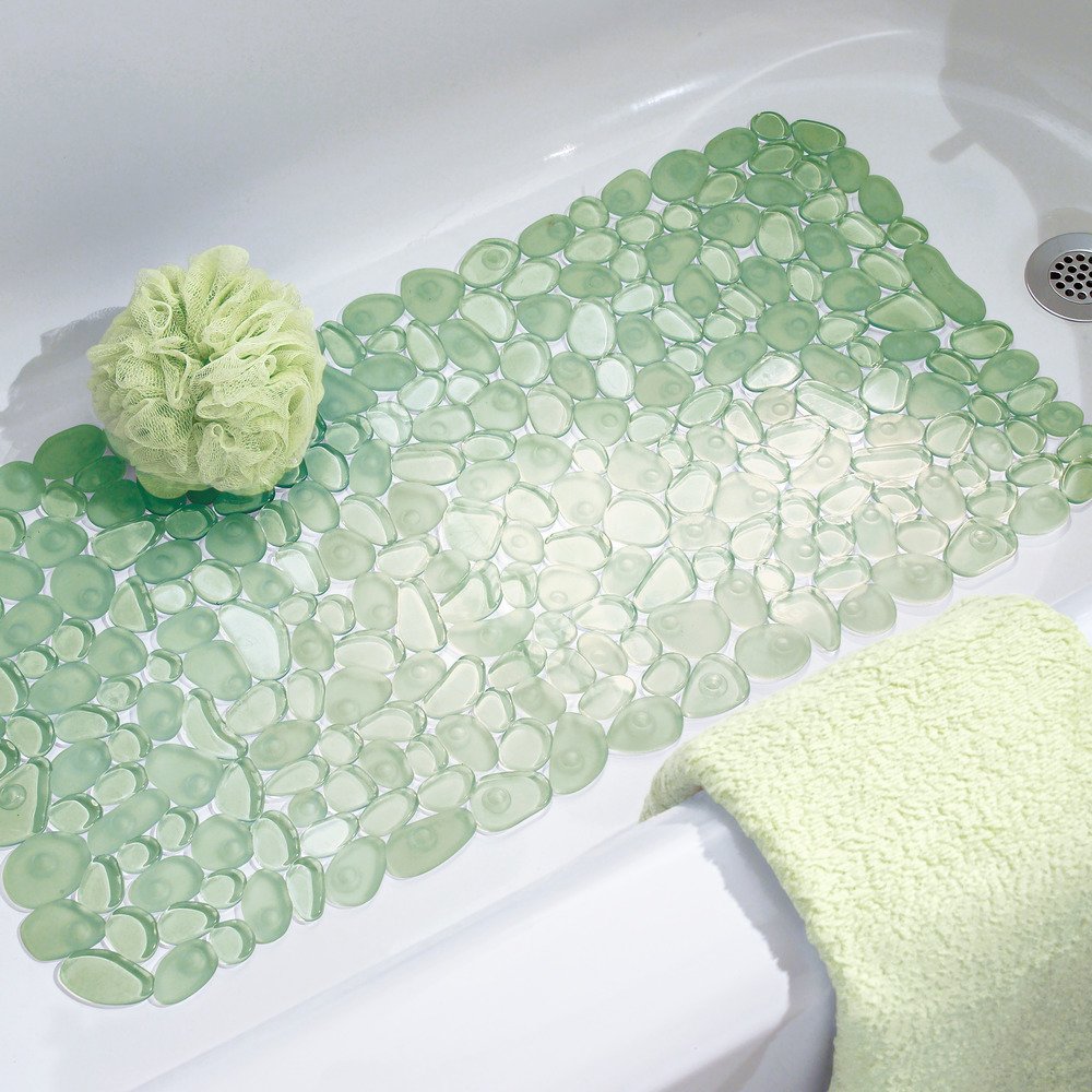 iDesign Pebblz Non-Slip Suction Bath Mat, Green, 26" x 13.5"