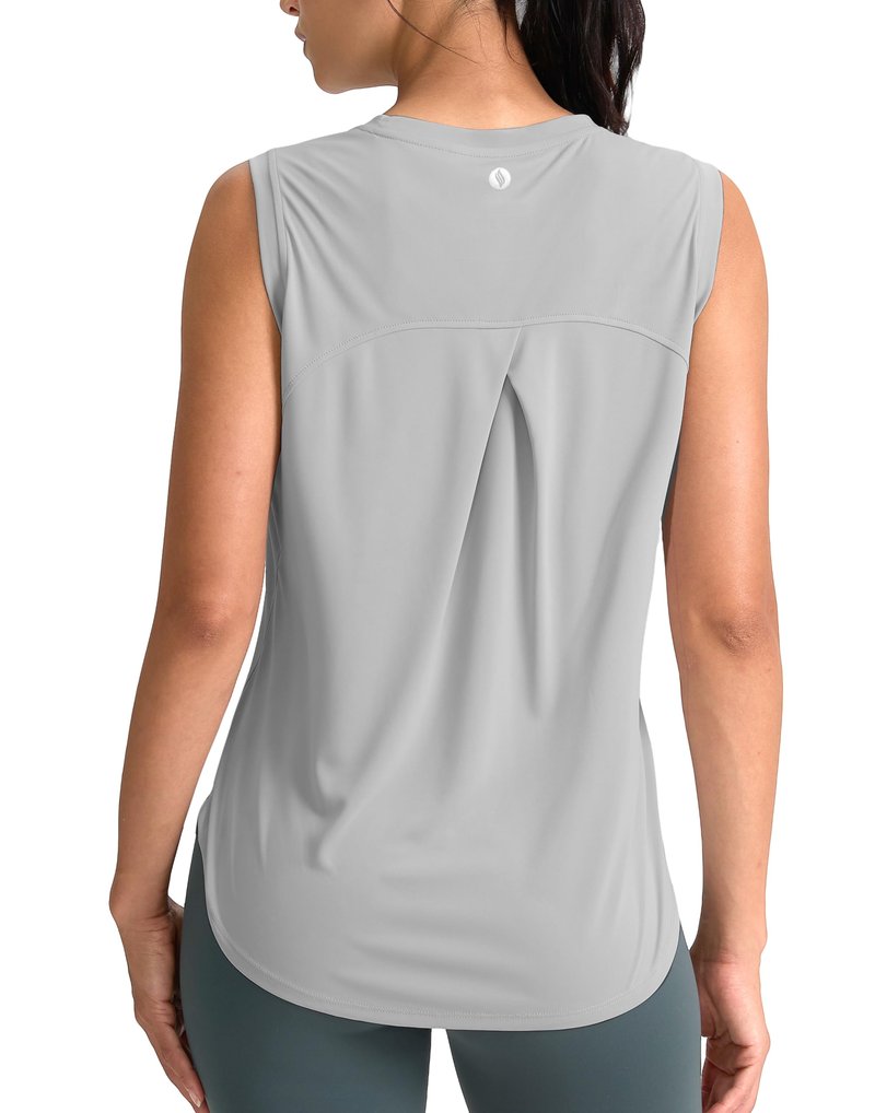 SANTINY Women's Sleeveless Workout Tops Breathable Lightweight Active Tennis Yoga Shirts Athletic Running Tank Tops for Women (Light Grey_XXL)