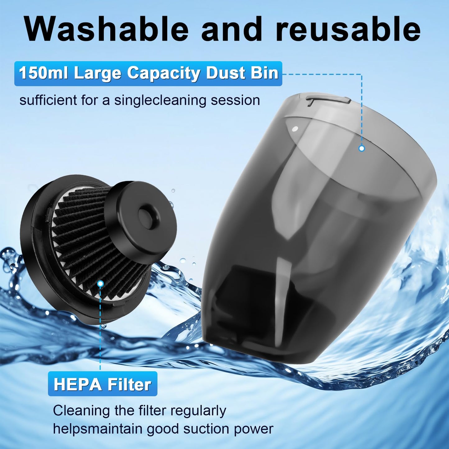 Libershine Handheld Vacuum Cordless Rechargeable, 9500PA Car Vacuum Cleaner Strong Suction, Car Vacuum Portable Cordless with 150ML Dust Cup, Stand for Car, Home, Office