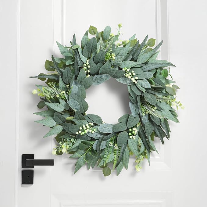 24 Inch Handmade Eucalyptus Wreaths for Front Door, Large Artificial Greenery Spring Summer Wreath, Farmhouse Outdoor Decor All Year Round