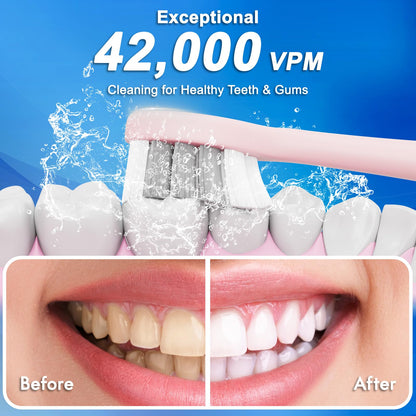 Sonic Electric Toothbrush for Adults and Kids, Comes with 10 Brush Heads & Travel Case, 5 Modes with 2 Minutes Built in Smart Timer, One Charge for 90 Days, 42,000 VPM Motor (Black)