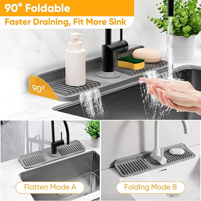 17.7'' Faucet Mat for Kitchen Sink Splash Guard Folding Kitchen Sink Faucet Mat