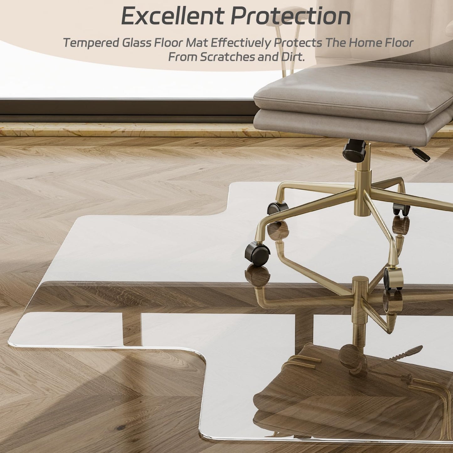 GLSLAND Irregular Tempered Glass Floor Mat - 36" x 48" Office Chair Mat for Carpet Clear Duty Hard Rolling Glass Mat 1/5" Thick for Hardwood Floor/Carpeted Floors, Clear