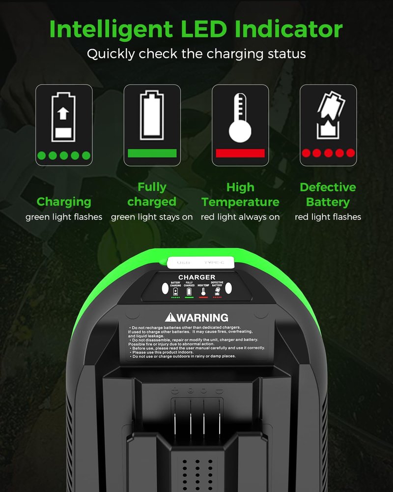 Aoasur Replacement for EGO 56V Battery Charger Compatible with EGO 56V Battery BA1400T BA2242T BA2800T BA3360T - for EGO Power+ CH3200 CH5500 CH2800(Green)