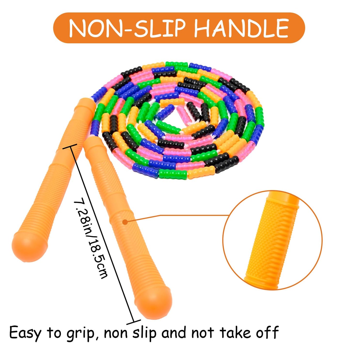 Beaded Jump Rope, ACEONE Segmented Skipping Rope for Kids Adults, Adjustable Tangle-Free Toddler Jumping Rope for Fitness Exercise Training (Rainbow Yellow)