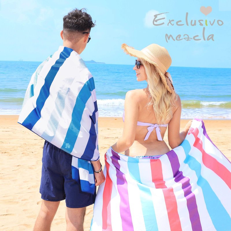 Exclusivo Mezcla 2 Pack Microfiber Quick Dry Beach Towels, Large Lightweight Sandfree Pool Towels for Swimming Camping Travel with Bag (Blue and Red, 30x60 Inches)