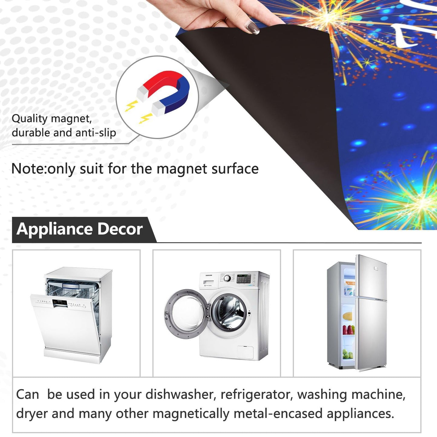 Kigai 4th of July Dishwasher Magnet Cover, Kitchen Fridge Door Panel Magnet Sticker Appliance Wash Machine Magnet Cover 23 x 26 Inch