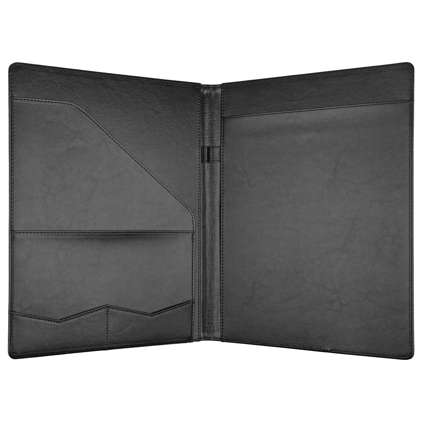 MOWPOG Professional Padfolio Portfolio Binder, Faux Leather Interview Resume Folder, Letter Size A4 Legal Writing Pad Holder, Document Organizer for Business School Office Conference (Black)