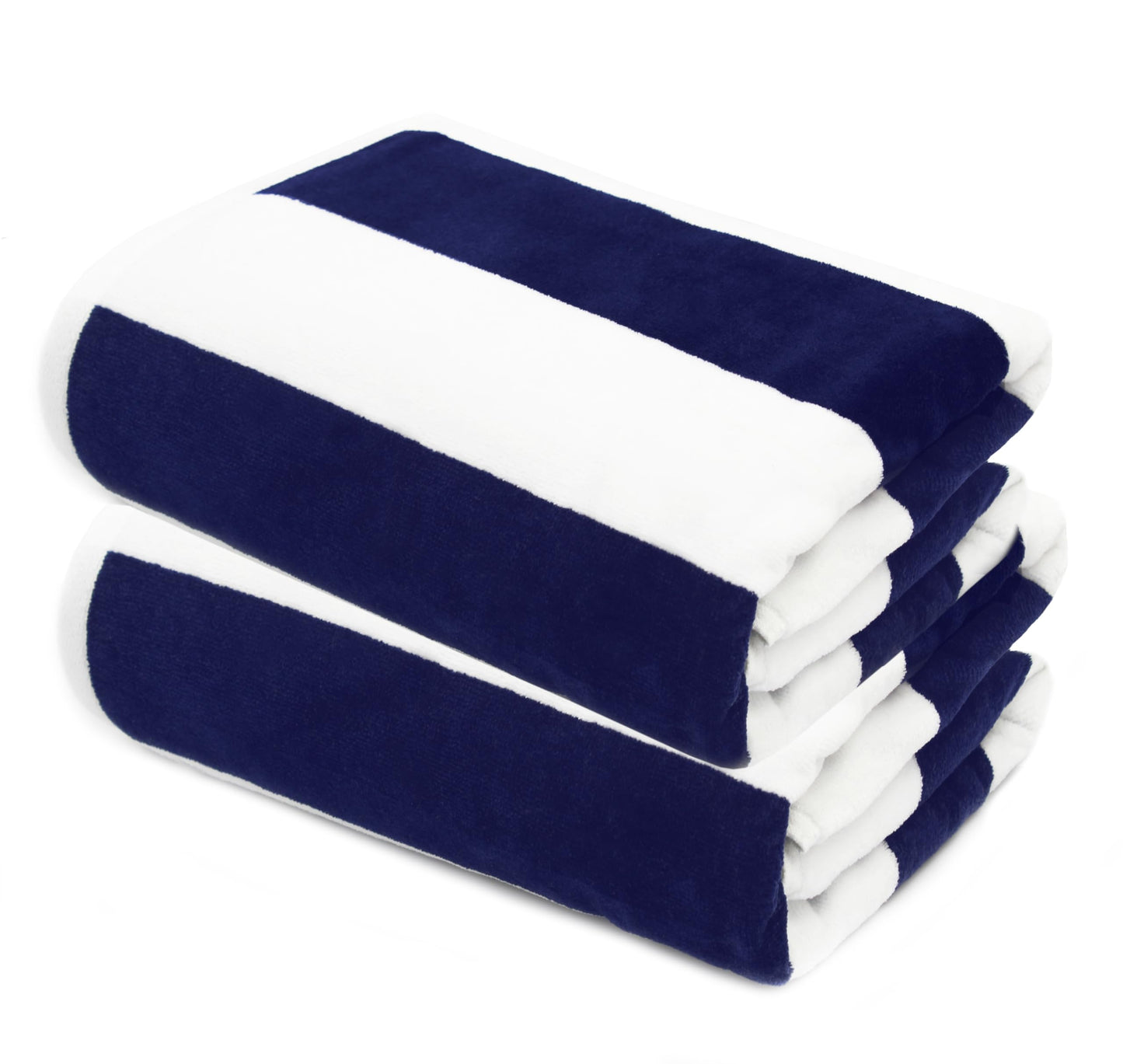 COTTON CRAFT Oversized Beach Towels - Set of 2 - XXL 35x84 The Big Kahuna 7 Foot Extra Large Beach Blanket Towel - Big & Tall - Huge 100% Cotton Velour Soft Luxury Pool Bath Towel - Cabana Stripe Navy