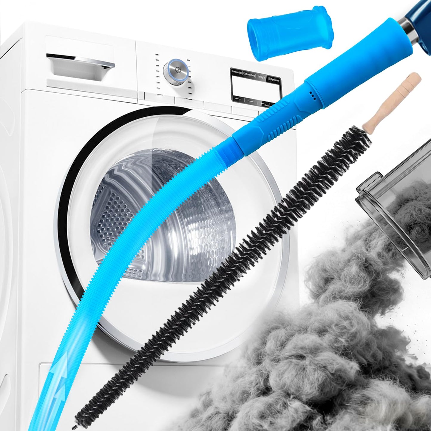 EEVAROSEN Universal Dryer Vent Cleaner Kit, Flexible Dryer Vacuum Hose Attachment and Lint Brush (Blue)