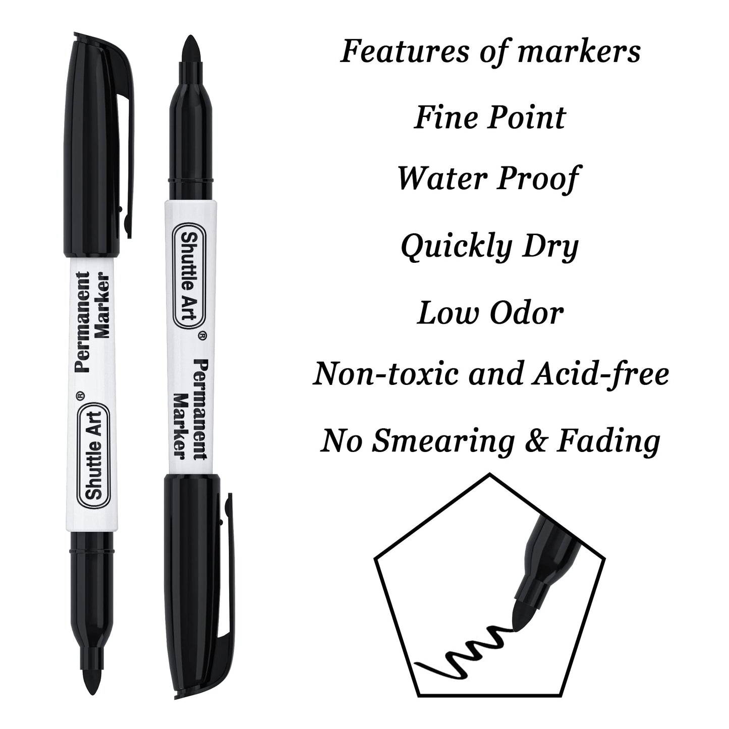 Shuttle Art Permanent Markers, 70 Pack Black Permanent Marker set,Fine Point, Works on Plastic,Wood,Stone,Metal and Glass for Doodling, Marking