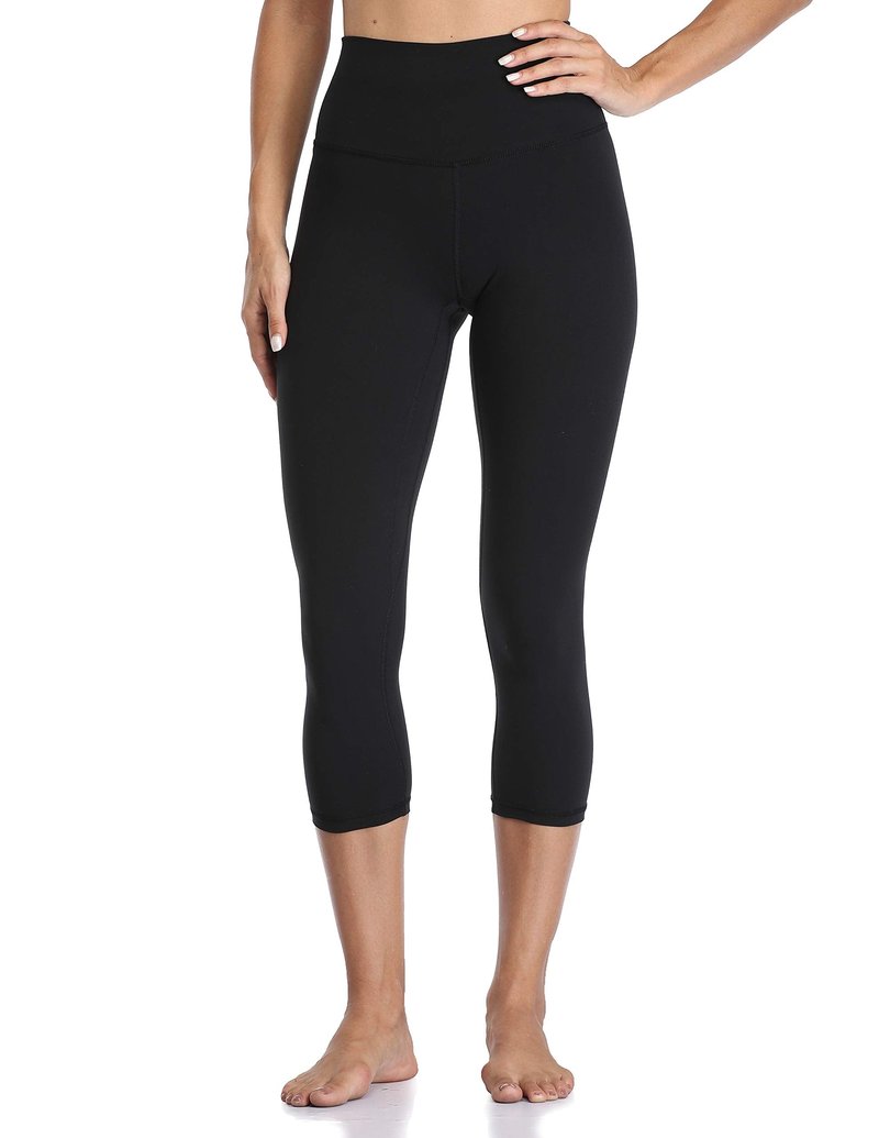 YUNOGA Women's Buttery Soft 21" Inseam Yoga Pants, High Waisted Tummy Control Workout Running Capri Leggings (M, Black)