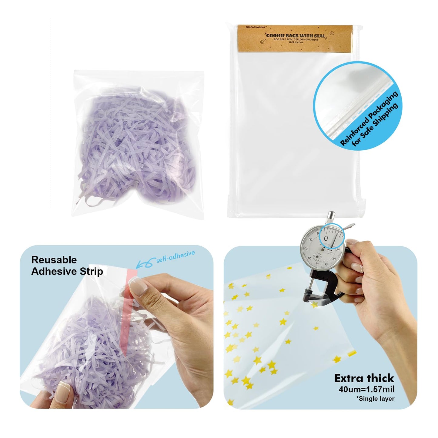 EKAPACKAGING 200Pcs 2x10 Inches Self Sealing Cellophane Bags Clear Pretzel Rod Bags for Treat, Candy Melts, Cookie, Popsicle, Ice Pop