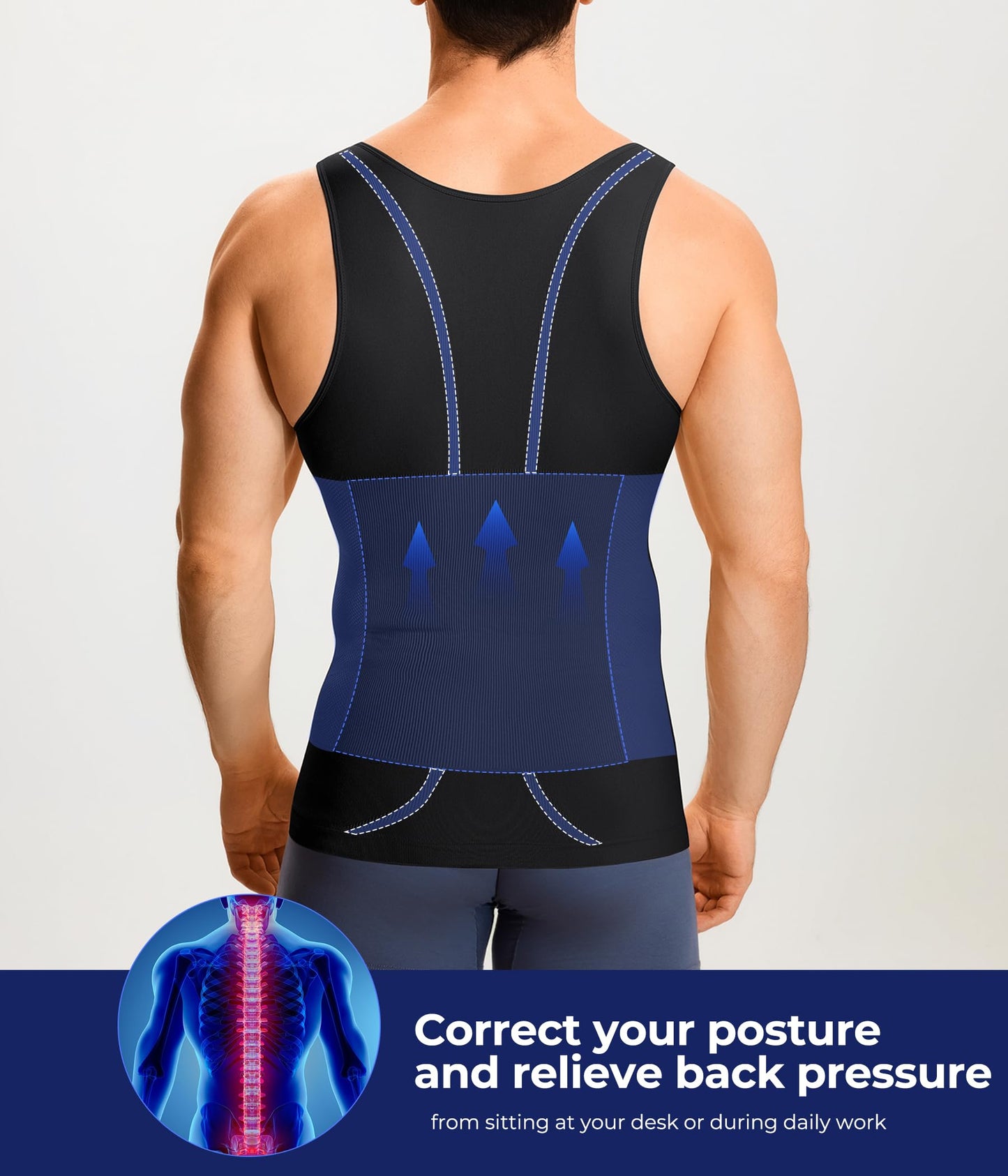 TAILONG Men's Compression Shirt - Slimming Body Shaper, Waist Trainer, Workout Tank Top, Abdomen Undershirt (Black, Medium-Large)