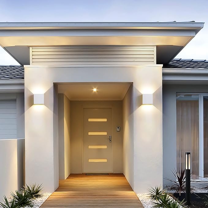 12W 2Pack Outdoor Wall Lights Exterior/Interior,LED White Outdoor Wall Sconces Light Fixtures Modern,IP65 Waterproof Square Aluminum Wall Lamps, Up and Down Lights 3000K Warm Lights
