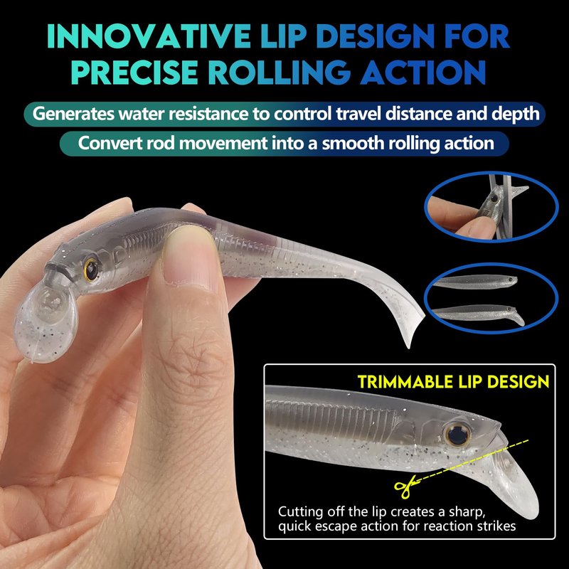 Eupheng 3.5Inches/4Inches/6Inches Soft Plastic Swimbait with Lip, Trimmable Tail, Realistic Mid-Strolling Hover-Strolling Soft Fishing Lures for Bass Fishing