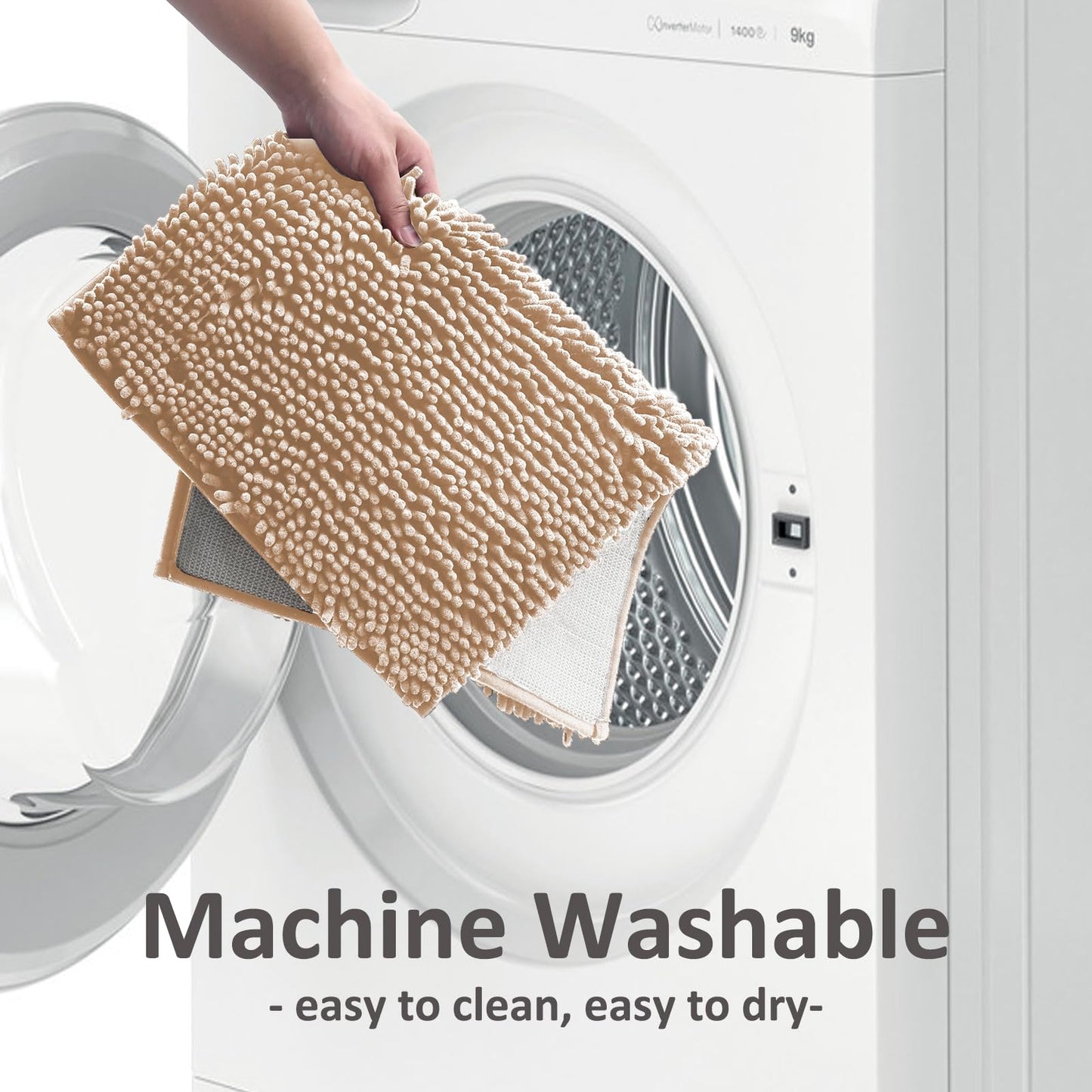 Bathroom Rugs Sets 3 Piece,Bath Mats for Bathroom Non Slip, Thick Chenille Bath Rug,Soft and Absorbent Shaggy Bathroom Mat Set, Machine Wash & Quick Dry Durable Carpet for Bath, Kitchen,Beige