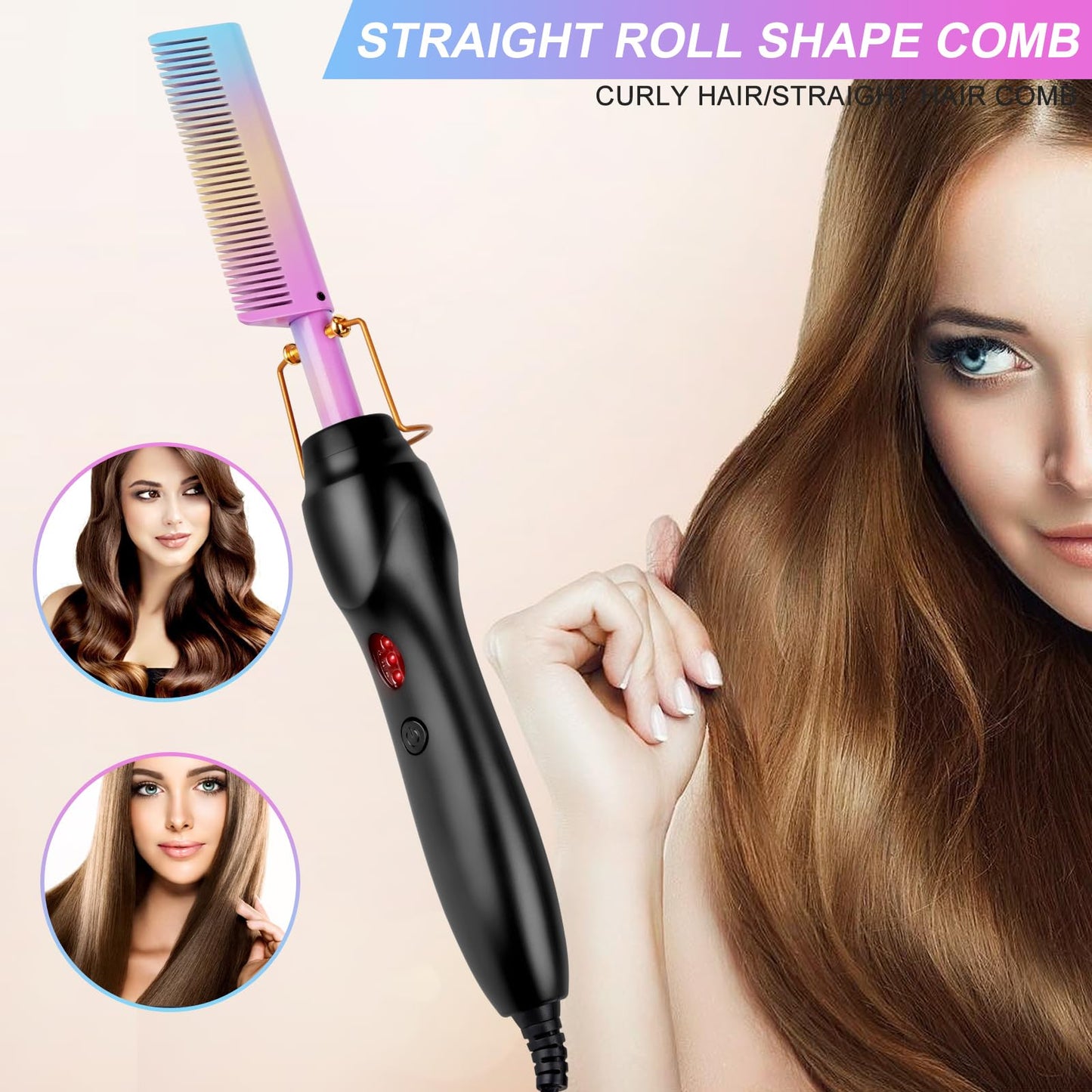 Electric Hot Comb Hair Straightener Heat Pressing Comb Curling Flat Iron Curler Hair Straightener Brush for Natural Black,Anti-Scald Beard Straightening Electric Press Comb