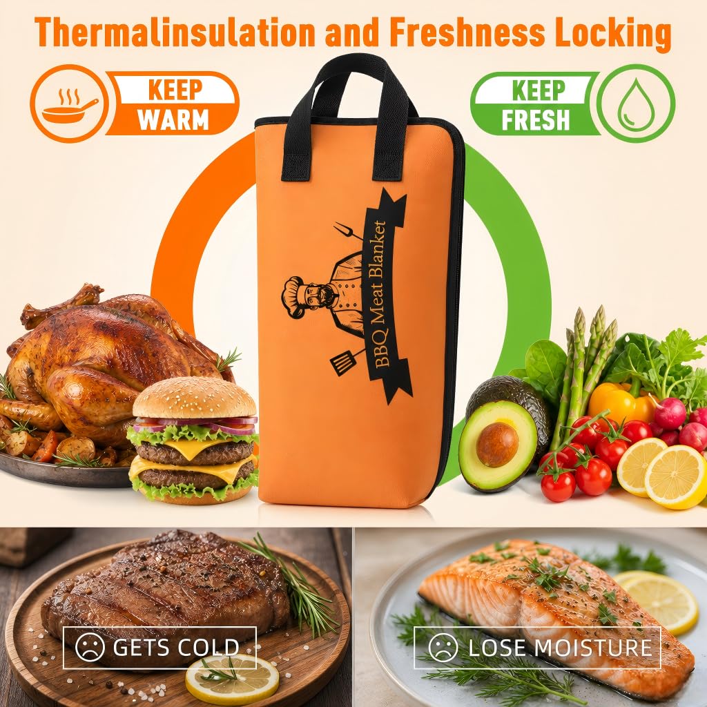 BBQ Blanket for Resting Meat, Meat Resting Blanket for Grilling Accessories, Reusable Smoker Grilling Meat Insulated Resting Bag, BBQ Accessories for Large Brisket, Gifts for Men, Dad